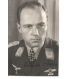 WW2 Luftwaffe ace Hanns Heise KC signed 5 x 3 inch b/w portrait photo in uniform. Good Condition.