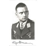 WW2 Luftwaffe fighter ace Hajo Herrmann KC signed 6 x 4 inch b/w portrait photo in uniform. Good