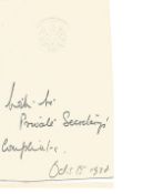 Edward Heath signed 10 Downing Street Card with letter from his secretary. Good Condition. All