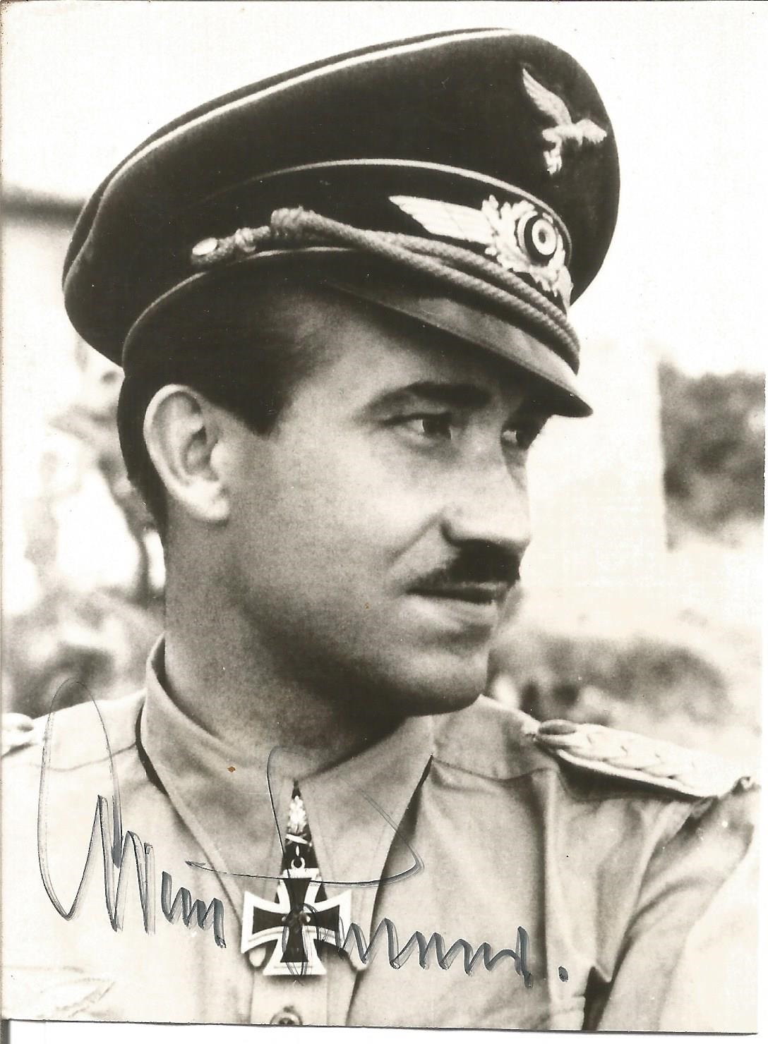 Adolf Galland WW2 Luftwaffe fighter aces signed 6 x 6 b/w photo. German Luftwaffe general and flying