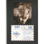 Dmitri Shostakovich hand written Airmail envelope mounted with b/w phot to approx 10 x 8 inch
