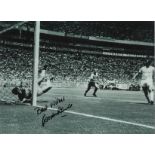 Football Gordon Banks 16x12 inch signed black and white photo pictured making his iconic save during