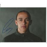 Formula One Lewis Hamilton signed nice young 10 x 8 inch colour head and shoulders portrait photo.