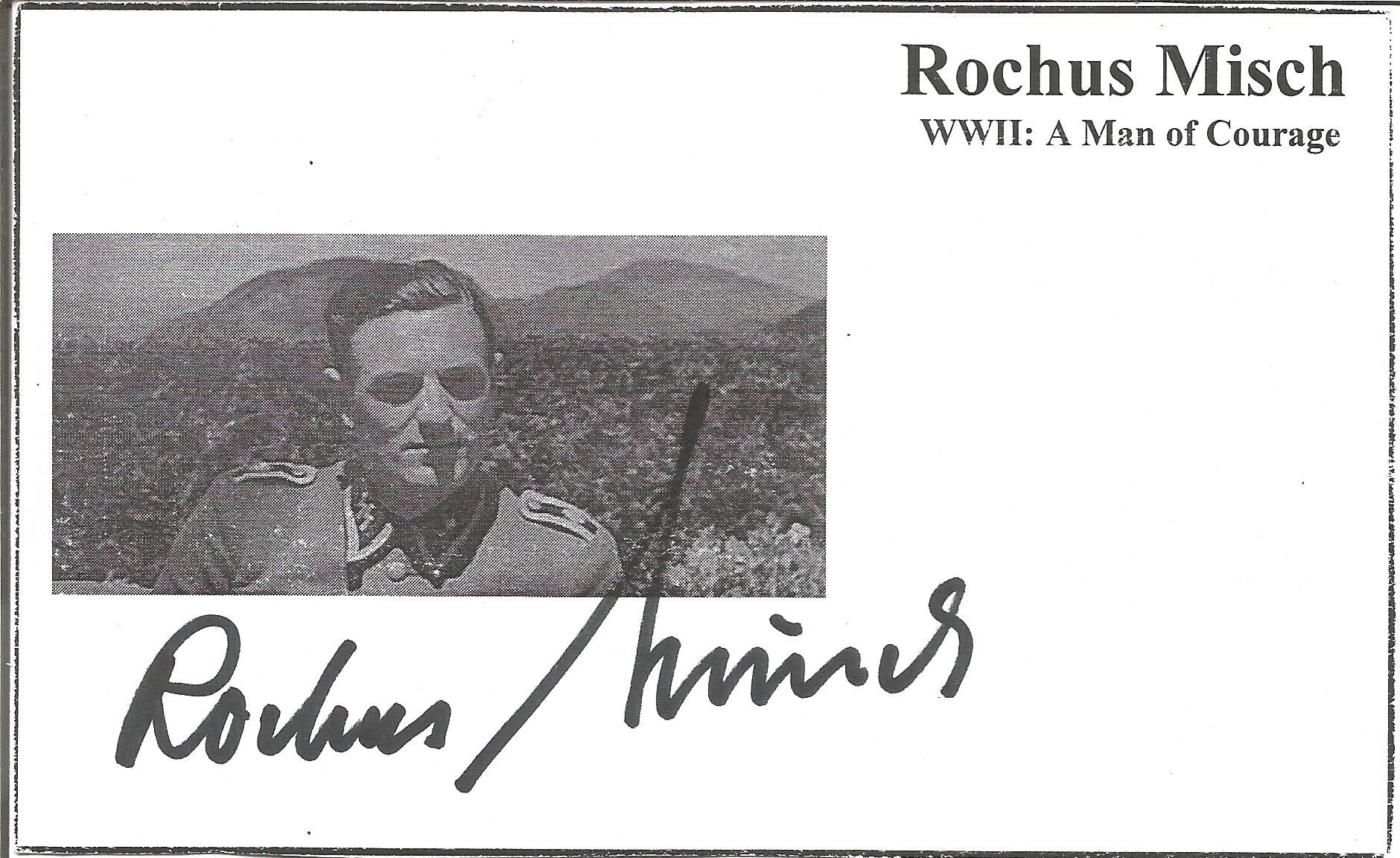 WW2 Rochus Misch signed 6 x 4 inch page with printed photo and title. He served in the