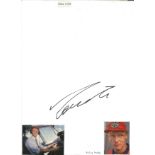 Formula One Nikki Lauda large autograph on A4 page with two small magazine photos fixed to bottom.