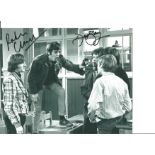 Dave Barry and Peter Cleall signed 10x8 black and white Fenn Street Gang photo. Good Condition.