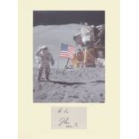 Apollo 15 James Irwin. Signature mounted with portrait of James Lovell. Professionally mounted to 16