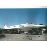 Concorde Captain Harry Linfield signed 12 x 8 colour Concorde photo on tarmac. Good Condition. All