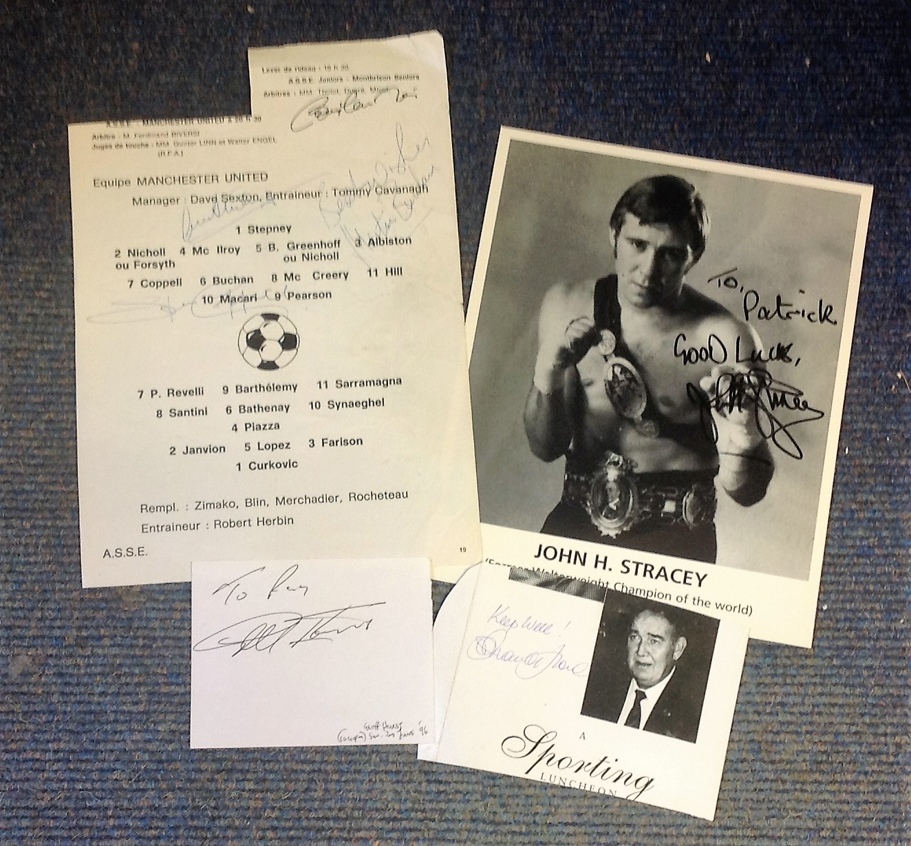 Sport collection 4 items signed by some legendary names such as Geoff Hurst, Jackie Blanchflower,