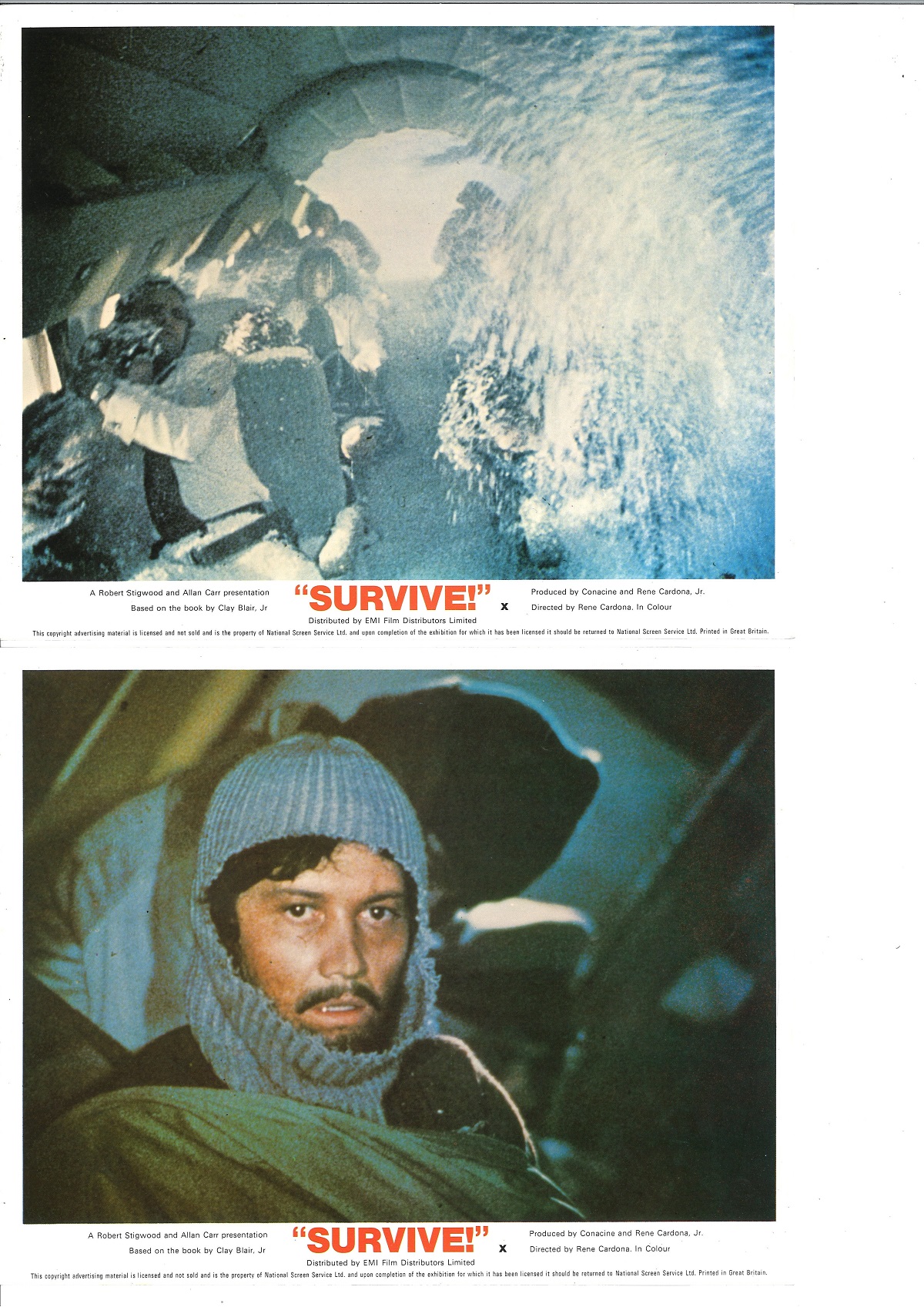 Survive set of eight colour lobby cards from the 1976 Mexican thriller starring Sebastian Legarde - Image 2 of 4