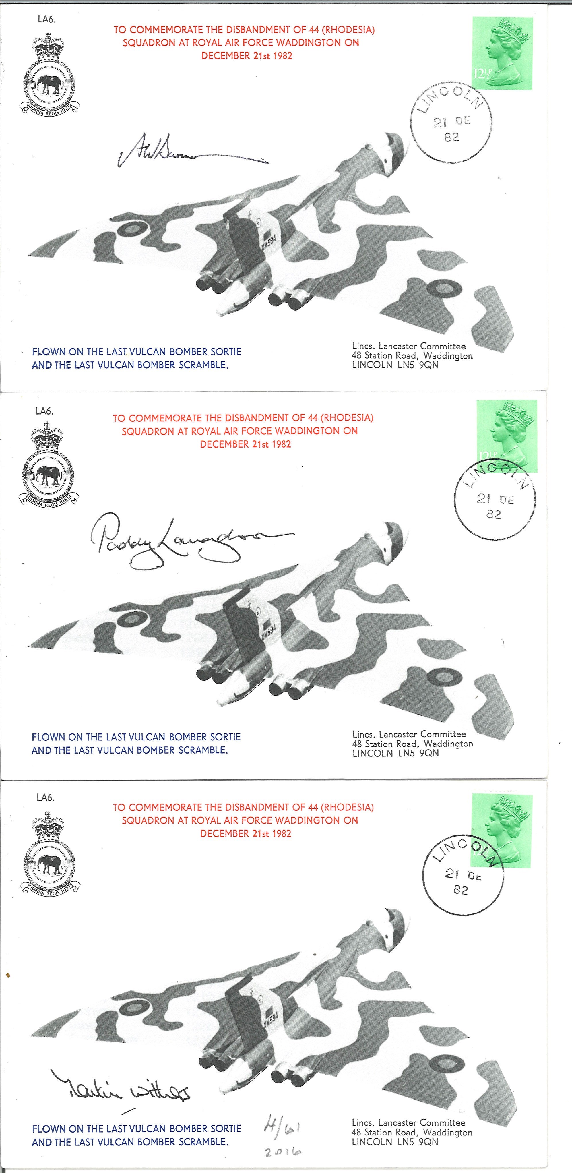 Vulcan cover collection. 3 covers. Flt Lt Martin Withers DFC flown Vulcan cover to Commemorate the