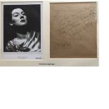 Rosalind Russell autograph display. Comprises hand written note mounted with 10 x 8 b/w George