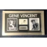 Gene Vincent signed music autograph display. Comprises a 6 x 4 inch b/w signed photo mounted with