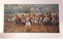 Historical Military print 21x33 approx titled Scotland For Ever by Lady Butler . Good Condition. All