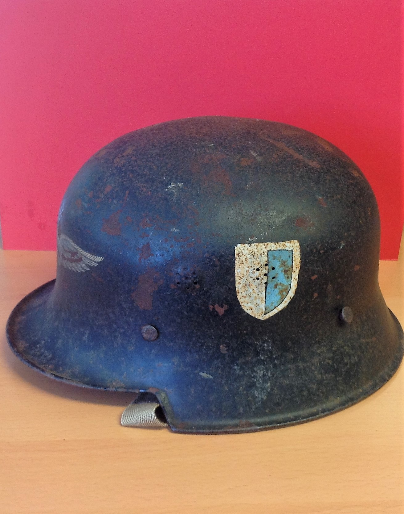 World War Two German military M34 Luftshultz original helmet. Good Condition. All autographs are - Image 2 of 2