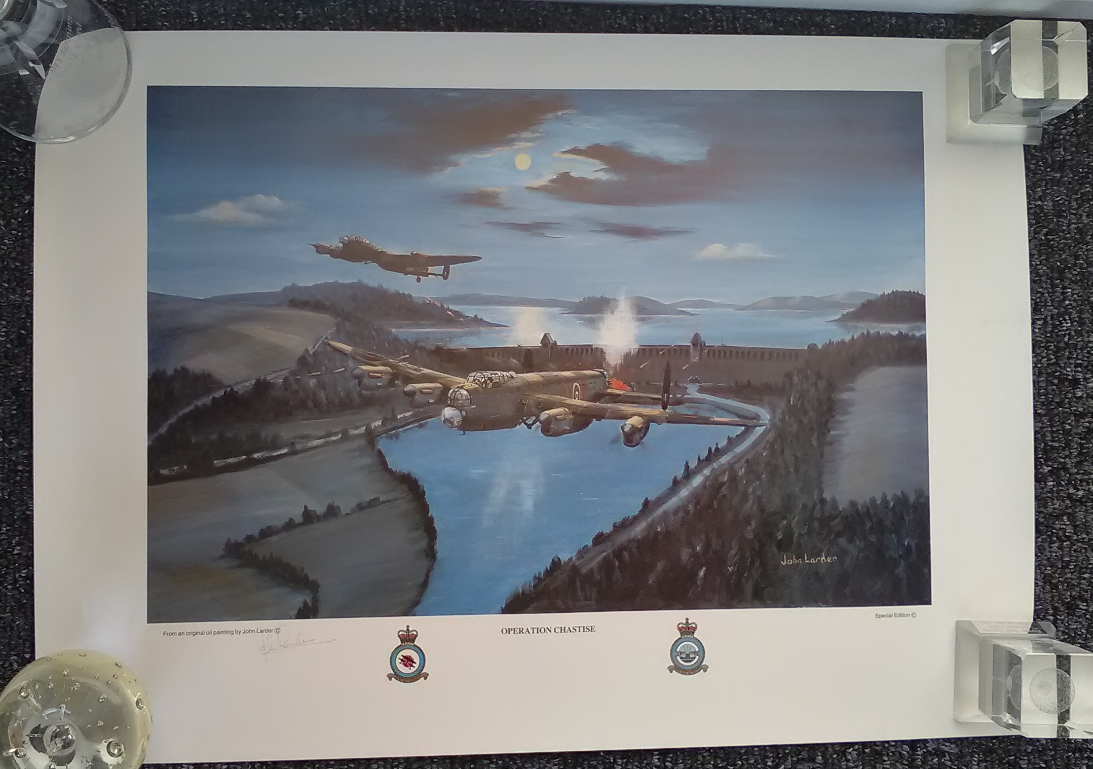 Dambusters Operation Chastise signed WW2 John Larder print. 24 x 20 inches. Stunning image of - Image 2 of 2