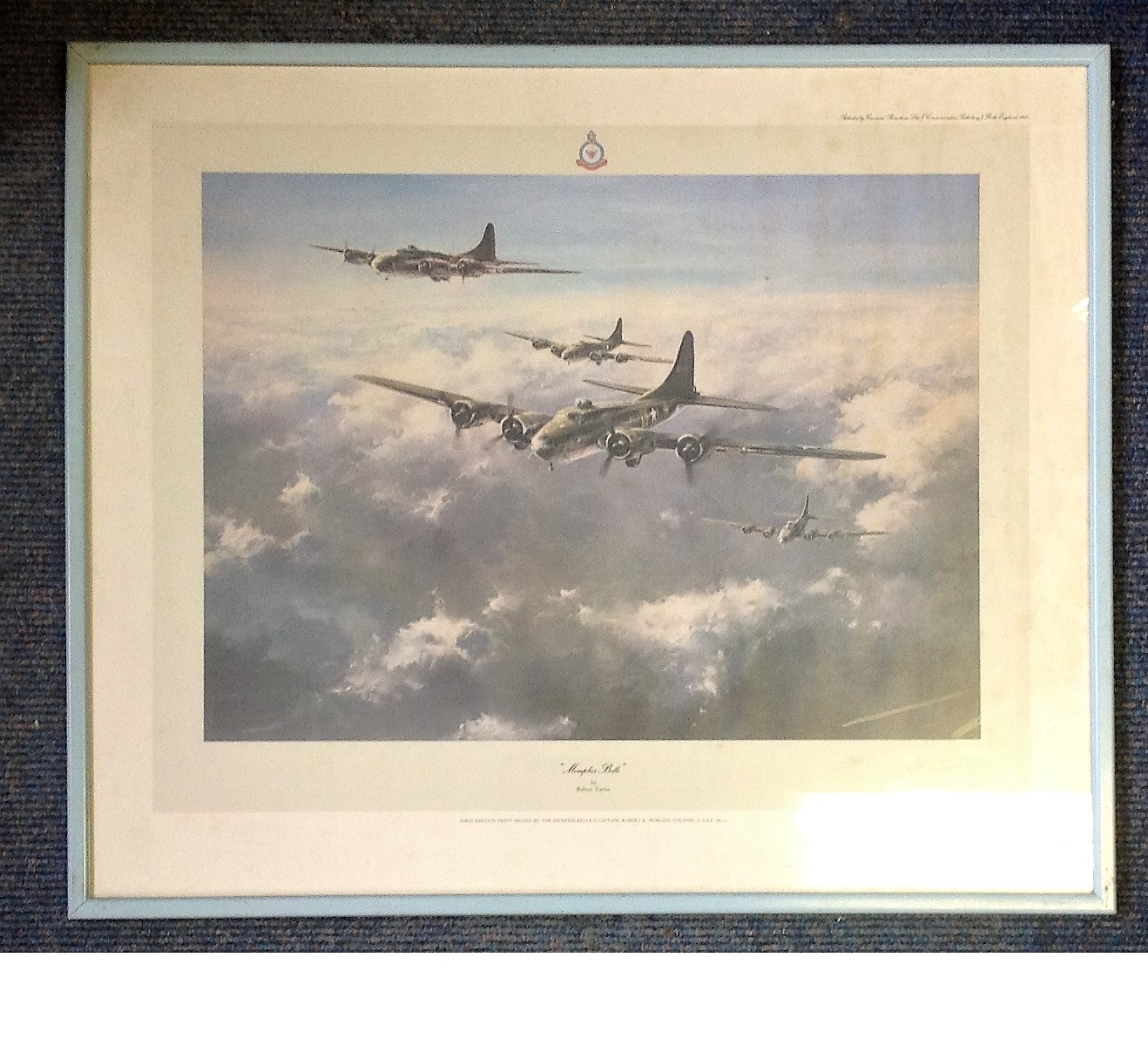 World War Two first edition print 21x25 framed and mounted titled Memphis Belle by the artist Robert