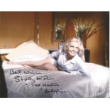 Goldfinger James Bond Shirley Eaton signed 10 x 8 colour photo on bed in Connery's shirt. She has