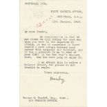 Lord Hankey 1943 typed signed letter on Privy Council letterhead, to George Rendel at Foreign Office