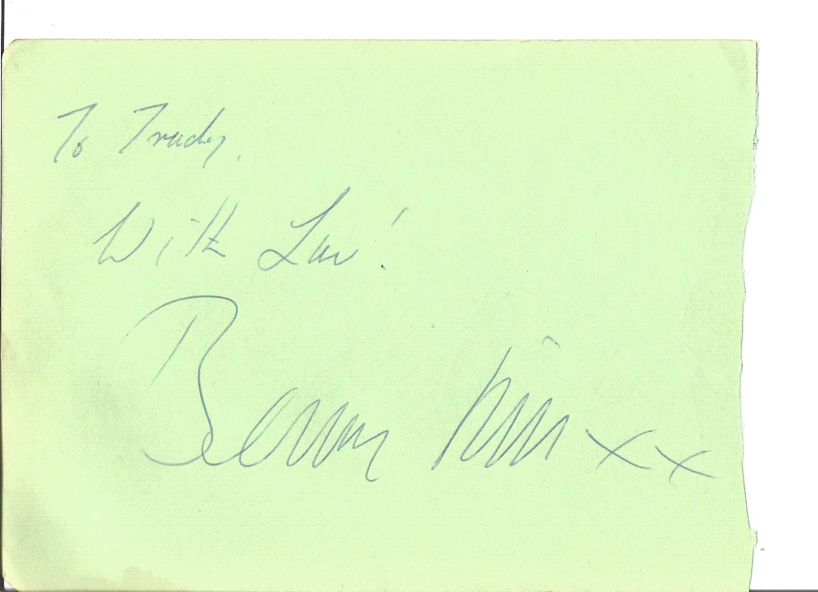 Benny Hill signed vintage autograph album page inscribed to Trudy with love (could be matted out).