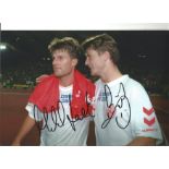 Michael and Brian Laudrup brothers dual Denmark Signed 12 x 8 inch football photo. Good Condition.