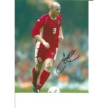 Football John Hartson 10x8 Signed Colour Photo Pictured In Action For Wales. Good Condition. All