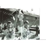 Football Geoff Pike And Ray Stewart 10x8 Signed B/W Photo Pictured Celebrating After West Hams Win