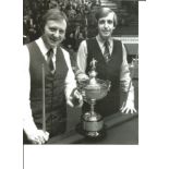 Snooker Terry Griffiths 10x8 Signed B/W Photo Pictured With Dennis Taylor At The World