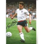 Football Tony Cottee 12x8 Signed Colour Photo Pictured In Action For England. Good Condition. All