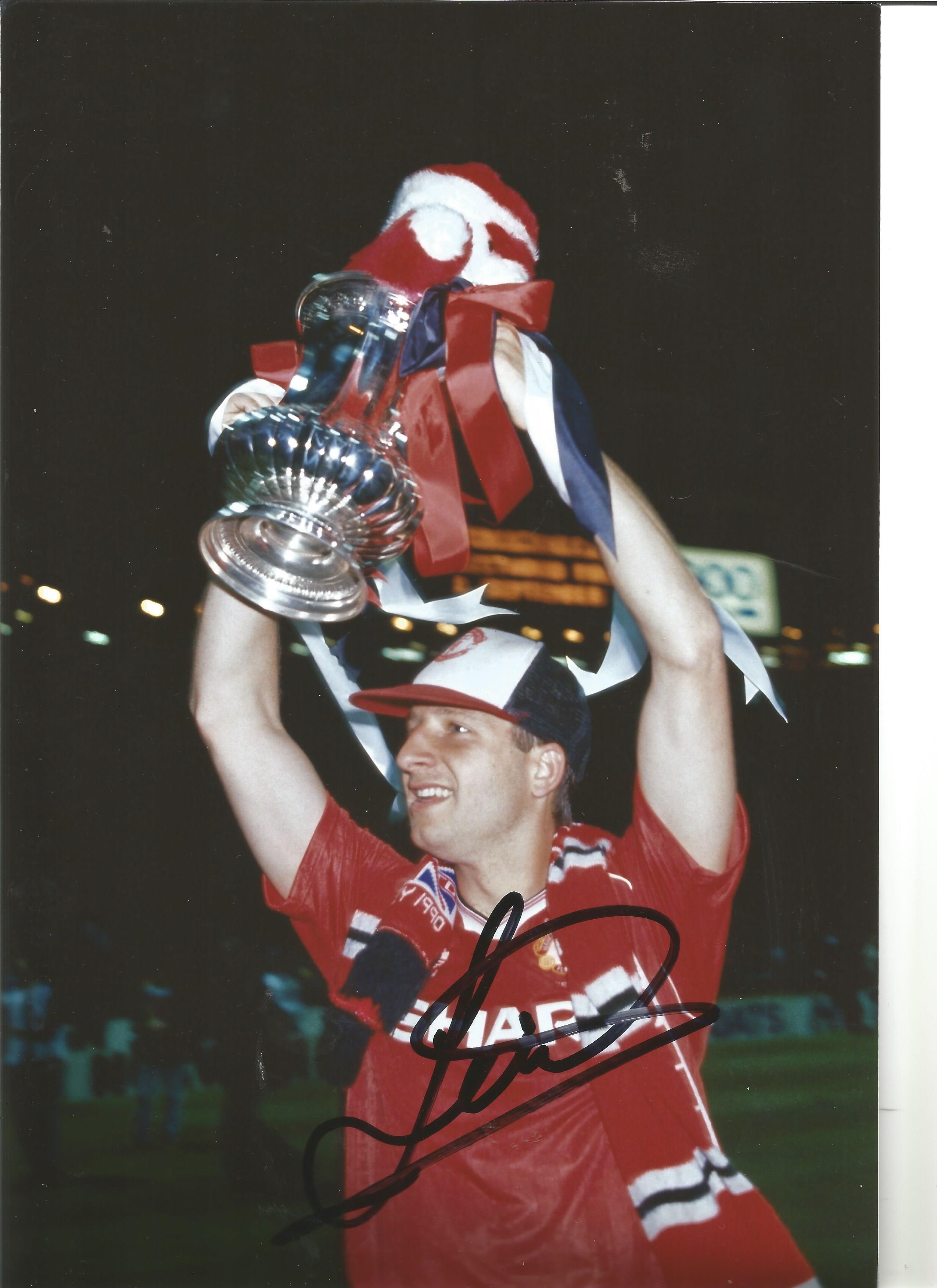 Football Lee Martin 12x8 Signed Colour Photo Pictured Celebrating With The FA Cup While Playing