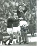 Football Joe Jordan 10x8 Signed Black And White Photo Pictured Celebrating While Playing For