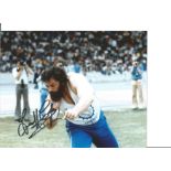 Athletics Geoff Capes 10x8 Signed Coloured Photo Pictured In Shot Putt Action. Good Condition. All