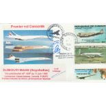 Air France Concorde cover flown on first flight 1990 Djibouti Mahe Seychelles signed by Edouard