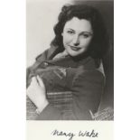 WW2 Resistance heroine Nancy Wake signed 6 x 4 inch portrait photo in WW2 uniform. Nancy Grace