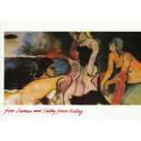 Artist Ronald Brooks Kitaj signed in red to bottom of 6 x 4 inch colour postcard of his painting The