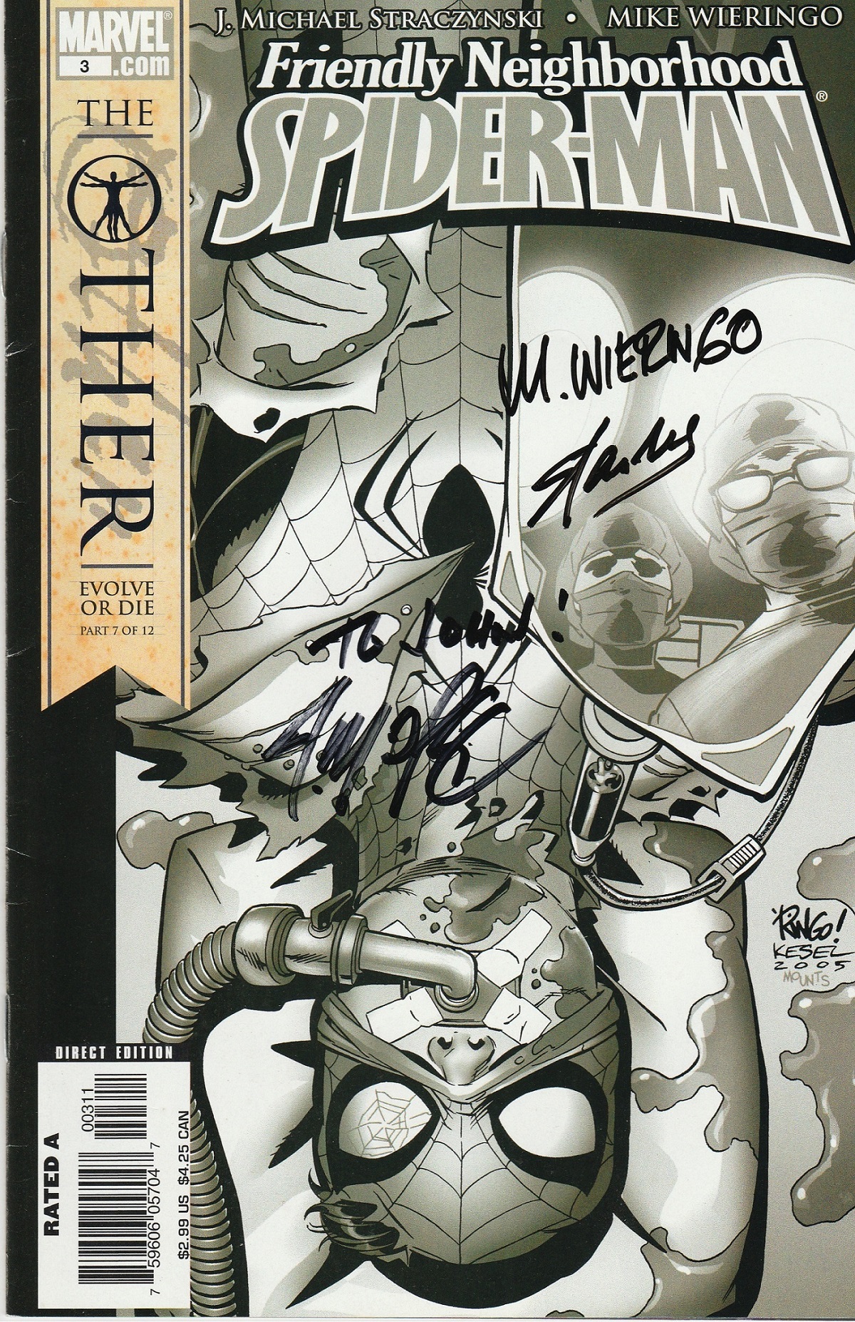 Marvel comic Spiderman multiple signed by Stan Lee, Mike Wieingo, J Michael Straczynski. Good