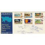 Dr Who William Hartnell, Patrick Troughton, Jon Pertwee signed 1971 Jersey definitives FDC. Good