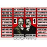 Gilbert and George signed 6 x 4 inch photo card to Emily, Twenty London East End Pictures. Good
