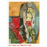 Artist Ronald Brooks Kitaj signed in red to bottom of 6 x 4 inch colour postcard of his painting The