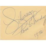 Liberace signed autograph album page dated 1972, love to Trudy, has actress Jean Kent on reverse.