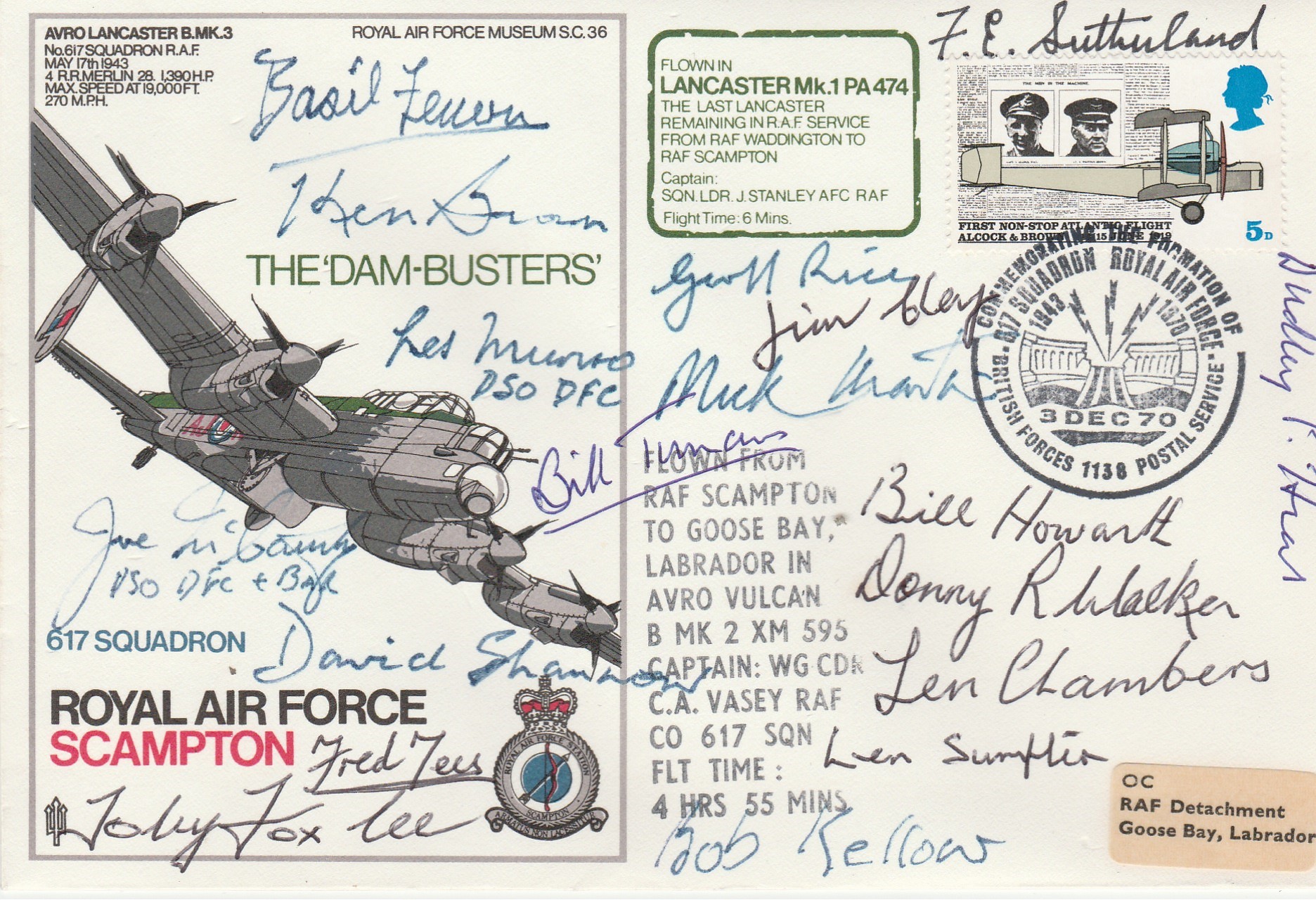 Dambusters Rare multiple signed Avro Lancaster SC36 cover. 18 WW2 617 Sqn RAF Raid veterans