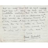 WW2 Field Marshall Claude Auckinleck hand written and signed letter 1959 on his own stationary to