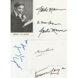 Actors collection of white cards signed by Jessica Lange, Jackie Mason x 2, Jimmy Clitheroe