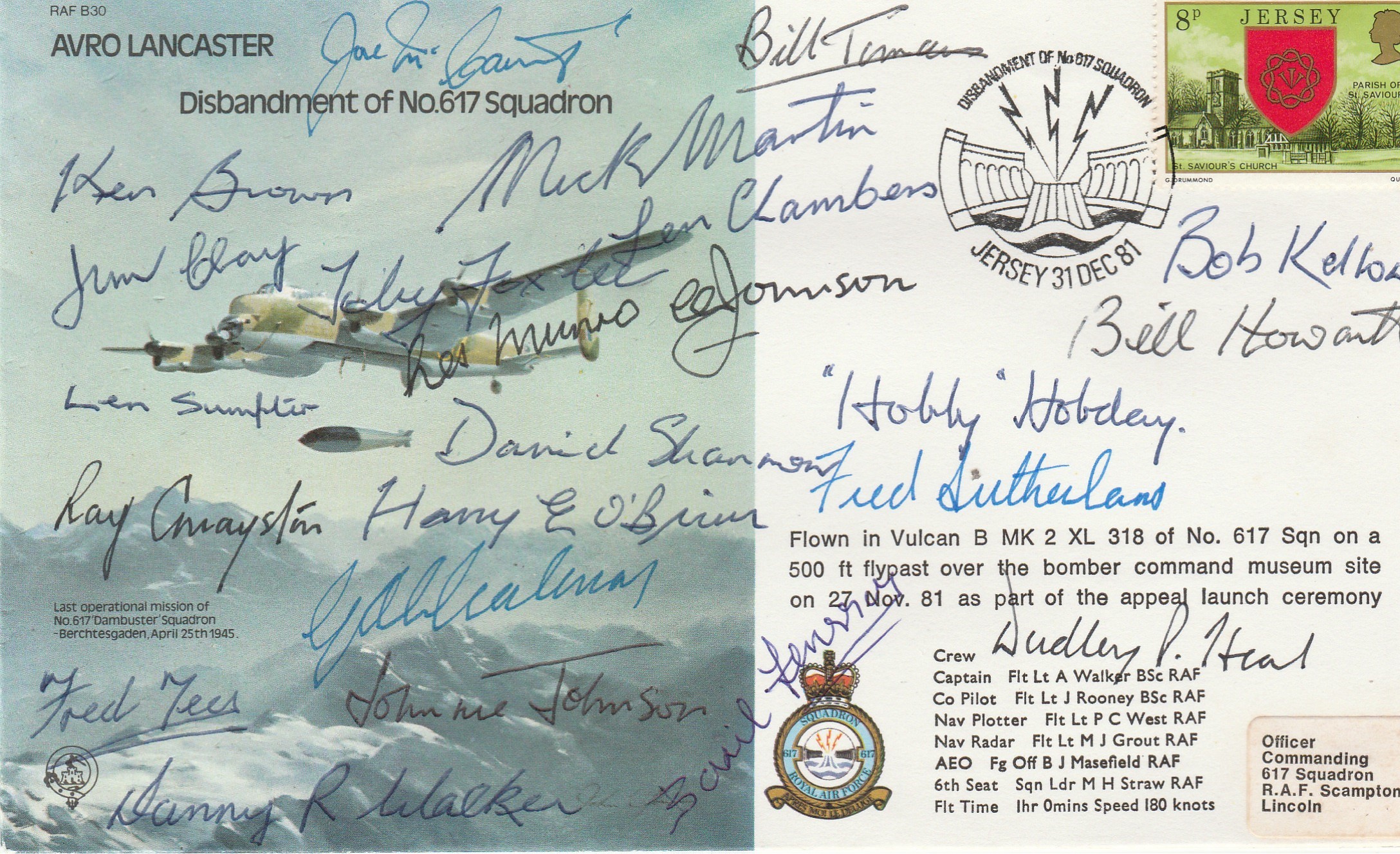 Dambusters Rare multiple signed Avro Lancaster bomber cover. 22 WW2 617 Sqn RAF Raid veterans