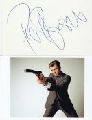 James Bond Pierce Brosnan large autograph on 6 x 4 inch album page, with colour unsigned 6 x 4