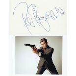 James Bond Pierce Brosnan large autograph on 6 x 4 inch album page, with colour unsigned 6 x 4