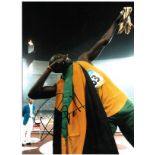 Usain Bolt Athletics Signed 16 x 12 inch sport photo. Good Condition. All autographs are genuine