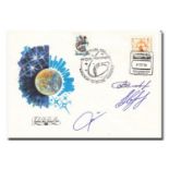 Soyuz TM-15 crew handsigned Baikonur cover. Russian cosmonauts Antoli Soloviyov and Sergei Avdeyev