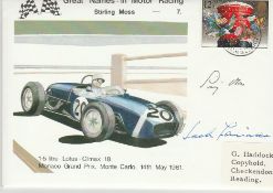 Formula 1 racing drivers Stirling Moss and Jack Fairman signed Great Names in Motor Racing cover