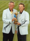 Colin Montgomerie and Bernhard Langer Signed 16 x 12 inch golf photo. Good Condition. All autographs